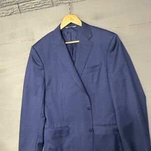 Canali Mens Blue Herringbone Two Button Blazer Sport Coat Made in Italy 42R